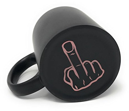 Laser Tattoo - Sag es ohne Worte - Die Kaffeetasse mit dem Mittelfinger auf der Unterseite (Schwarz/Rosa)