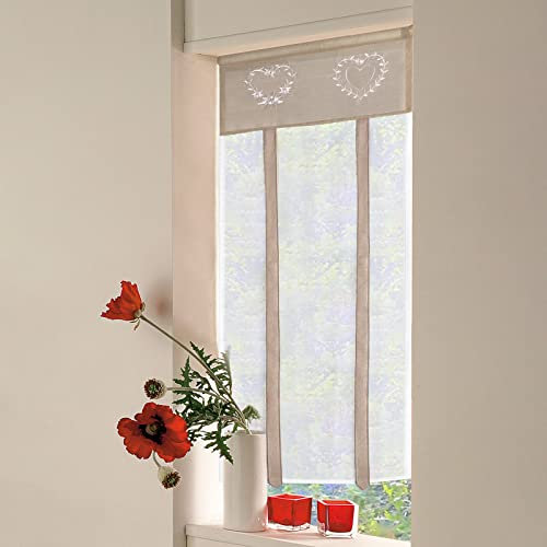 SIMPVALE Cortinas de Cocina, Cortinas de Tul para Ventanas Pequeñas, Tiradas Bordadas, Adecuadas para Cocina, Baño, Dormitorio, Sala de Estar, Balcón, Marrón Claro, Ancho 45 x Alto 120