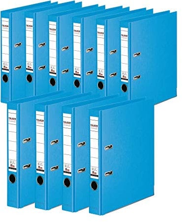 Original Falken 10er Pack Chromocolor Premium-Ordner. Made in Germany. Kunststoffbezug außen und innen 5 cm breit DIN A4 Pastell-Farbe hellblau Ringordner Aktenordner Briefordner Büroordner