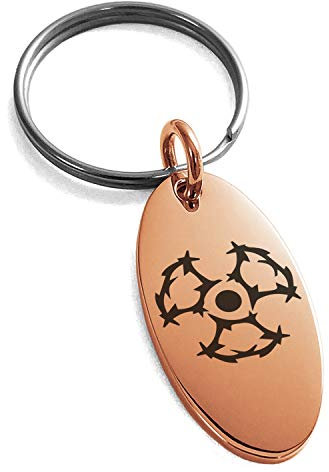Tioneer Rose Gold Plated Stainless Steel Barbed Wire Radioactive Symbol Engraved Small Oval Charm Keychain Keyring