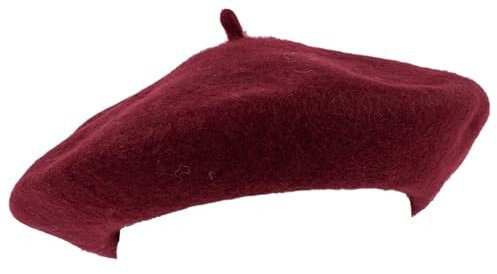 ZAKIRA Einfarbige Baskenmütze aus Wolle für Damen und Herren (Burgunder)