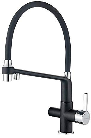 GRIFEMA DOVER-G4010B-2 | Küchenarmatur - Küche Wasserhahn mit Flexibler Auslauf, Brause mit 2 Strahlarten | 3-in-1-Sprühgerät mit Doppelfunktion für Wasserfilter und Spülbecken, Schwarz