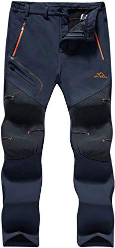 TACVASEN Mountain Men's Warm Outdoor Sports Trousers Fleece Snow Skate Ski Tracksuit Bottom for Men Windproof Hiking Trousers Navy Zipper Pocket, Thick - Navy Blue, 38