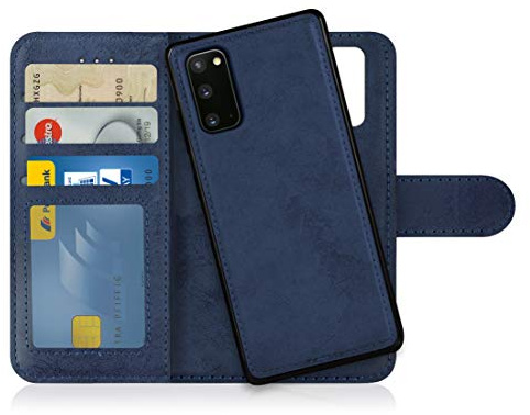 MyGadget Flip Case für Samsung Galaxy S20 - [ abnehmbare Magnet Hülle ] - Handyhülle aus Kunstleder - [ Klapphülle mit Kartenfach ] Schutzhülle in Dunkelblau