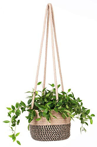 Hängender Pflanzkorb aus Juteseil, gewebte Pflanzenaufhänger für den Innenbereich, zum Aufhängen von Pflanzen, bis zu 17,8 cm, Makramee, moderner Aufbewahrungs-Organizer, Heimdekoration (Jute)