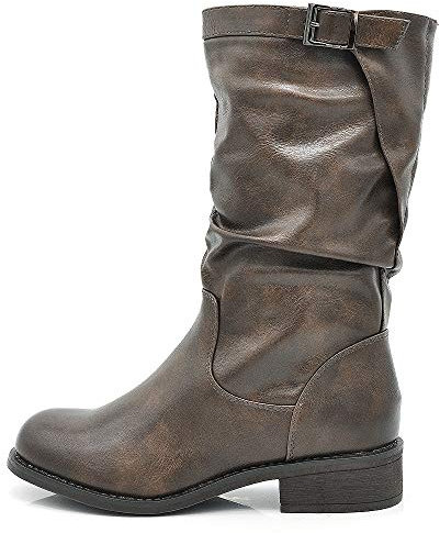 IF Fashion Stivali Stivaletti Biker Motociclista con Fibbia da Donna 991 Brown N.41