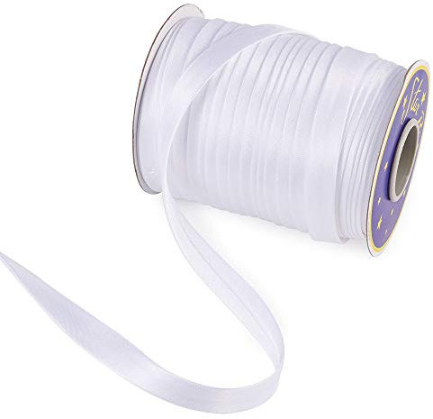 Weißes Schrägband, 1,6 cm, doppelt gefaltet, Schrägband, einseitiges Satinband zum Nähen, Nähen, Binden, Saumen, Paspelieren, Quilten, Basteln, 70 m