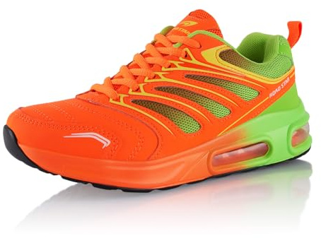 Fusskleidung® Damen Herren Sportschuhe Dämpfung Sneaker leichte Laufschuhe Orange Grün EU 39