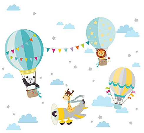 Little Deco Wandsticker Wandaufkleber Wandtattoo Kinderzimmer Junge Mädchen Heißluftballon mint grau Wandbild Spielzimmer Wanddeko Babyzimmer Kleinkind DL524-12