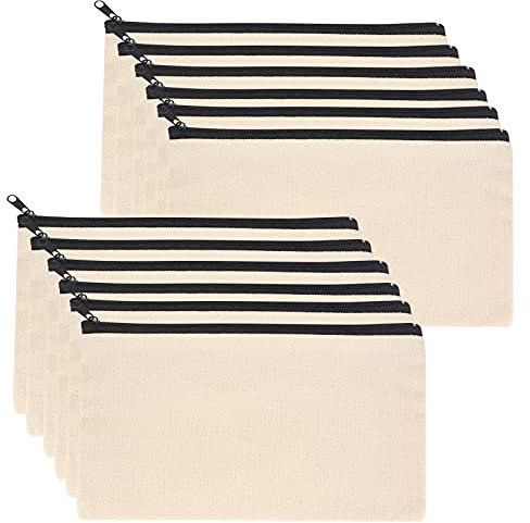 12 Stück DIY Blanko Stoffbeutel, Reise Kulturbeutel, Kosmetiktaschen mit Reißverschluss, Makeup Tasche, Brautjungfern Geschenk Mäppchen, Federmäppchen Klein für Reisen - 21 x 12 cm