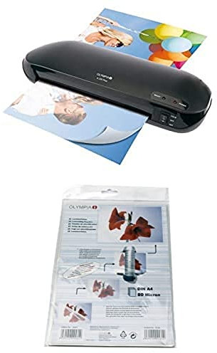 Olympia Laminator A4, Schwarz, 25 Stück Laminierfolien DIN A4, 400 mm/Minute, 210 mm Länge, 1 Rolle, Modell 69996c5f7-c775-4e57-a3b8-5fbd4e1938b5