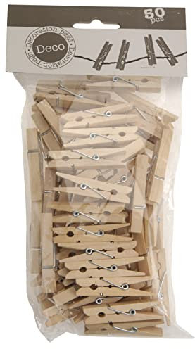 MIJOMA Miniklammern Mini-Wäscheklammern aus Holz – Dekoklammern zum Basteln, für Fotos, DIY-Projekte, Geschenkverpackung & kreative Tischdekoration (50 mm - 50 Stück holzfarben)