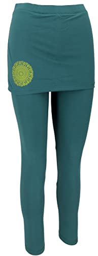 GURU SHOP Yoga-Hose, Leggings mit Minirock Bio BW Yogi - Emerald/Lemon, Damen, Baumwolle, Size:M