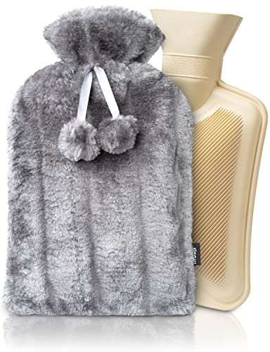 Mouji bouillotte | extra peluche 2 litre, gris foncé | bouillotte thermique adulte et enfant, bouillote, bouillotte eau chaude, bouillottes, bouillotte eau, bouillotte eau chaude, bouillotte peluche