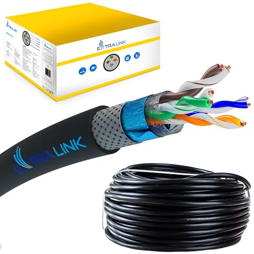 EXTRALINK Cavo Ethernet Esterno 305m CAT5e LAN SF/UTP Schermato – 100% Rame Puro, Compatibile PoE, Guaina PE Resistente ai Raggi UV, Impermeabile e Durevole per Esterni