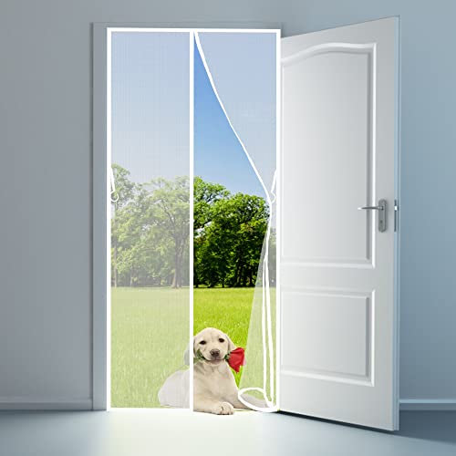 Tenda Zanzariera Porta Magnetica, 80x240cm Zanzariera Porta Finestra Magnetica Anti-Zanzare,Da Porta Perfetta Per Animali Bianco
