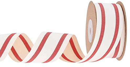 Easnea 9,1 m natürliches Baumwollband Streifen Stoffband rot und weiß gestreiftes Band für DIY Handwerk Handwerk Band für Geschenkverpackungen Heimdekoration Nähen
