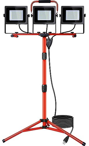 LEDMO 13000 Lumen Work Lights with Stand,150W Three-Head Portable Removable Led Work Light 5000K, Adjustable Metal Telescoping Tripod Indoor and Outdoor Waterproof with 10Ft Power Cord