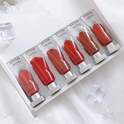 Anoudon 6pcs Spiegel Lip Glaze Pigment Transparent Ice Cube Matte Lippenstift Non-Stick Cup Langlebiges Make-up Wasserdicht 6 Farben Sexy Lipgloss