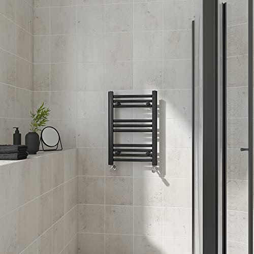 Warmehaus Straight Heated Towel Rail Black Bathroom Ladder Style Radiator Central Heating 600x400mm