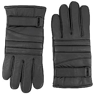 Hugo Boss Herren-Biker-Handschuhe, schwarz, dickes Leder, warm, gepolstert, HLG146, 50456611, Schwarz , 9