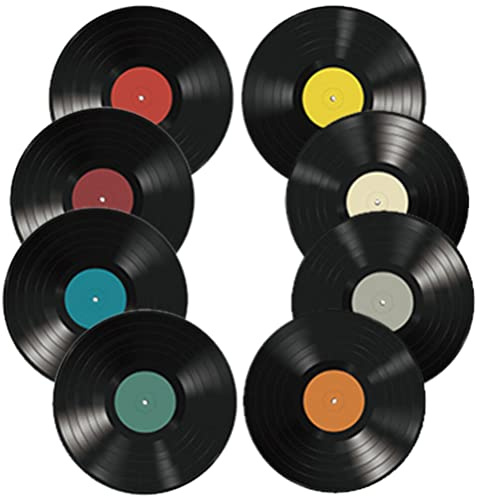 PRETYZOOM Vinyl Record Wall Stickers 8 Pcs Record Wall Decors for Living Room Cafe Restaurant and Bedroom Vintage Music Art Decor Retro Vinyl Records Decoration