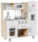 COSTWAY Cocina Juguete de Madera con Teléfono, Cocinita de Madera Infantil con Nevera, Microondas, Fregadero Desmontable, Dispensador de Agua con Luz y Sonido, Cocina Infantil para Niños (Natural)