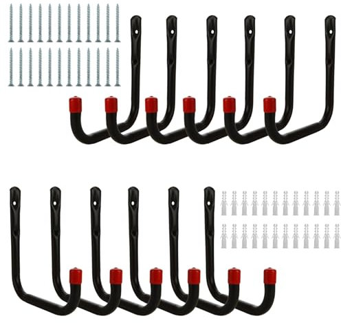 JMIATRY 12 Pcs Large Hooks Heavy Duty, Garage Hook for Garage Wall, Ladder Hook J Hooks Utility Hangers for Tools, Bike, Wood, Metal, Board and Stick(20x18cm)