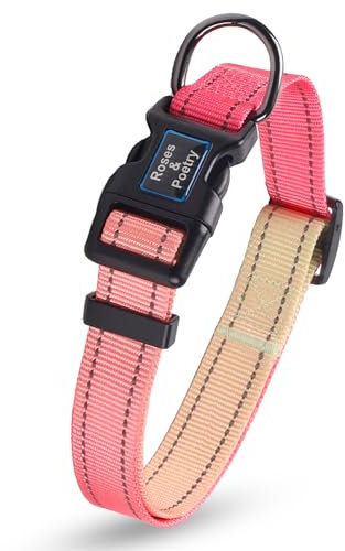 Roses&Poetry Pink Dog Collar for Female Dogs - Reflective, Adjustable Xsmall to Large (Pink Gradient)