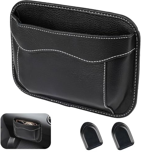 Autositz Aufbewahrungsbox Selbstklebend, 12x17cm Autositz Gap Organizer, Seitlicher Organizer für Autositze, Mini Auto Seitentaschen Organizer, mit Haken Selbstklebend, für Handys, Schlüssel usw.