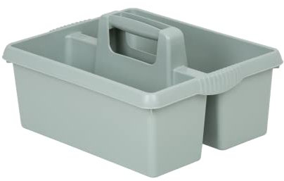 M1SS Heavy Duty Plastic Handy Kitchen Tool Cleaning Tool Box Utility Storage Tidy Organiser Tote Tray Large Strong Cleaners Carry Caddy (Silver Sage)