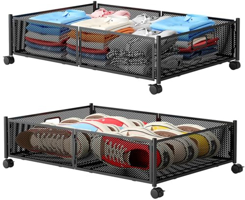 Unterbettkommode mit Rollen, faltbarer Metallgitter-Unterbett-Aufbewahrungsbehälter, werkzeuglose Montage, Kleiderschublade, Organizer, 2 Stück