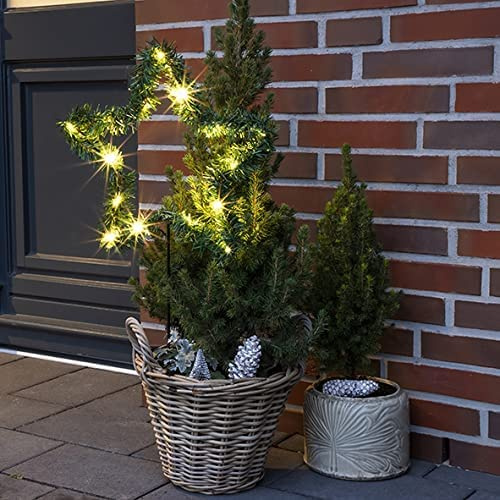 LED Weihnachtsstern zum stecken Weihnachtsbeleuchtung | Gartenstecker warmweiß 15 LED Weihnachtsbeleuchtung 36xH72cm