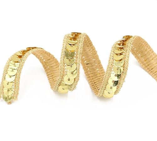 SYSUII 25M * 12mm Paillettenbesatz Applikation Paillettenband Stretch Paillettenbesatz Flache Glitter Stretch Bling Paillette Stoff Paillettenband für DIY Handwerk, Tanzbekleidung Dekorationen -Gold