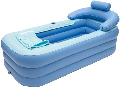 Adult Foldable Inflatable Bathtub, 43cm X 75cm Portable Spa mit Aufblasbares Kissen, Abflussrohr, Maximale Tragfähigkeit 85kg für Erwachsene und Kinder
