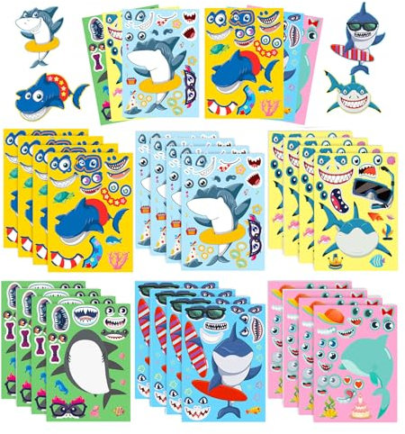 ein Gesicht machen Aufkleber, 24 Blätter Machen Sie einen Haifisch Aufkleber, stickerbuch wiederverwendbar, emoji sticker, bluey sticker
