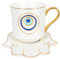 BESTonZON Kaffeebecher Keramik Tasse Böse Auge Kaffeetassen mit Untertasse Evil Eye Porzellan Becher Nazar Boncuk Frühstück Cappuccino Tassen Türkische Teetassen Milch Keramiktassen Büro Mug