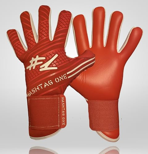 #1 Hashtag One Profi Grip Torwarthandschuhe für Erwachsene und Kinder, Fußballhandschuhe Herren, Diverse Größe und Farben (7, Red)