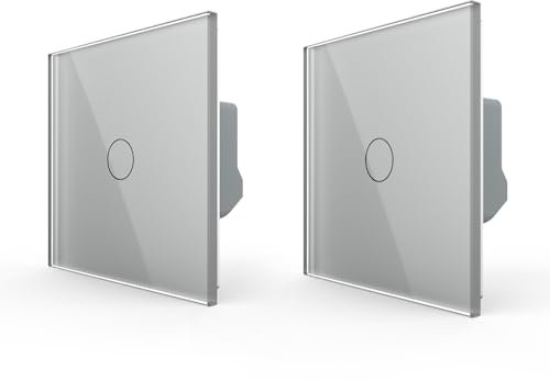 LIVOLO Nouvel interrupteur mural unipolaire en verre trempé pour lampe électrique unipolaire avec indicateur LED No Neutral pour la maison, le bureau,2 Packs (Gris)