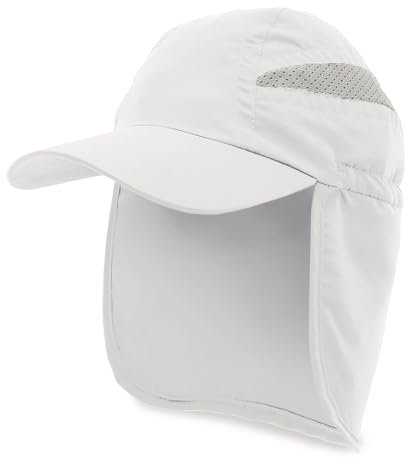BLUECHOLON Mütze mit Nackenschutz, Trekking, Bergsteigen, Wandern, verstellbarer Verschluss, Mikrofaser, Herrenmütze, Damenmütze., weiß, 61 cm