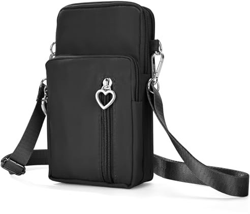 ZLLkeji Handytasche Zum Umhängen Damen Kleine Umhängetasche Handy Sportarmband Handy Zum Umhängen Mit Verstellbar Abnehmbar Schultergurt Fit Telefon Weniger 7.2 Zoll Schwarz