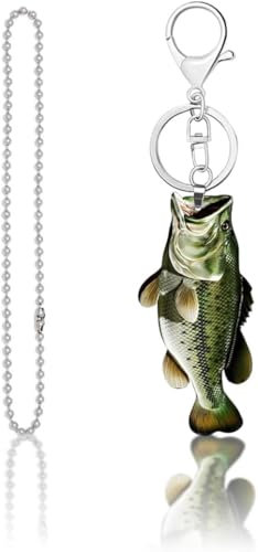 Mifoneix Schlüsselanhänger, Motiv: Fischer, großer Barsch, kreativ, 2D, flach, Muttertagsgeschenk, Grün , moderation