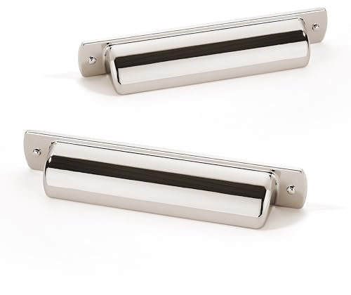 khtumeware 10 Pack 4 Polished Nickel Cabinet Cup Pulls Kitchen Hardware Cabinet Handles Drawer Handles Knobs 4 inch Hole Center