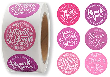 CZAYEFNH Thank You Autoadesivo Etichette, Grazie Etichette Autoadesivo, Adesivi Floreale, 400pcs/Roll, Round Etichetta di Carta Autoadesiva, per Feste,Decorazioni Fai da Te (Rosa)