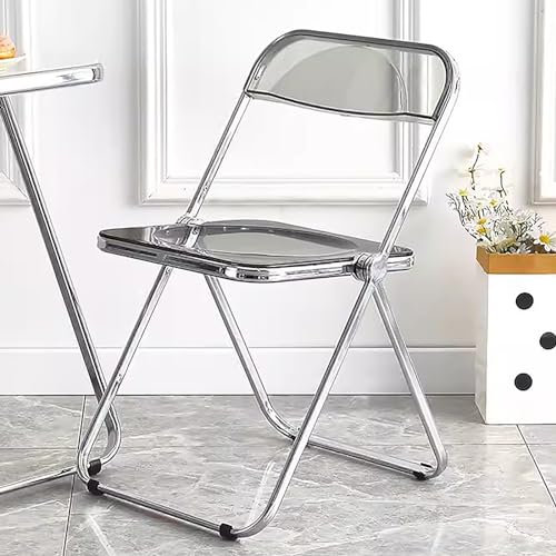 LMXRYPD Acryl Klappstuhl, Folding Chair, Tragkraft 200 Pfund, Wohnzimmersitz aus PC-Kunststoff, Seitenstuhl mit Chromrahmen, Für Draußen und Drinnen(Smoky Gray)