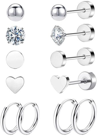 6 Paar Titan Ohrringe Set Für Damen Und Herren - Hypoallergene Stahl Ohrstecker, Piercing Knorpel Flatback Stecker Für Mehrere Ohrlöcher