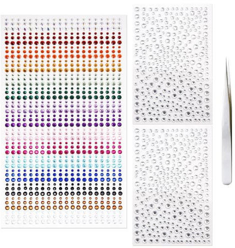 1550 Pcs 15 Colors Face Gems 3/4/5/6mm Tweezer Waterproof Nail Glitter Jewels Stickers Self-Adhesive Eyes Tears Rhinestone Crystals Diamonds Stick On Festivals Party Body Bindis Make up Girls Kids