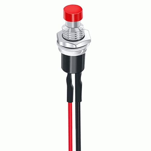 AUTOZOCO Interruptor de botón pulsador, Botón de encendido/apagado, Interruptor de botón momentáneo, Botón pulsador SPST, Diámetro del botón 7 mm, 1A 250VAC, 2 pines con cable, Rojo