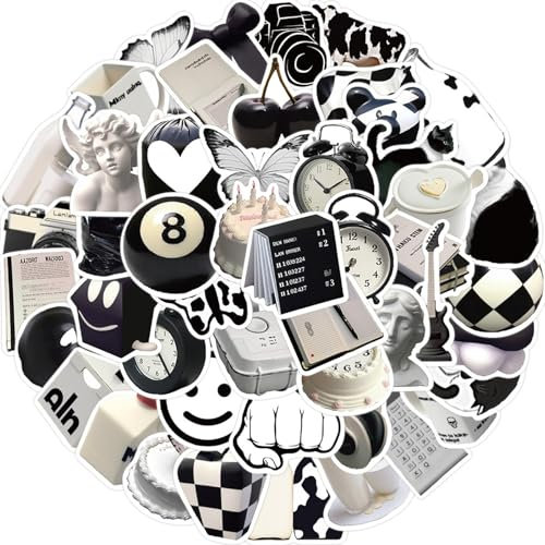 OEEYYT Scrapbook Stickers, 50pcs Black and White Vintage Book Stickers for Laptops, Phones, Journals, Skateboards, etc.