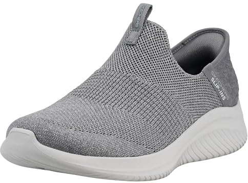 Skechers Women's Hands Free Slip Ins Ultra Flex 3.0 Smooth Step Sneaker, Light Grey, 7.5 Wide